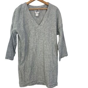 Prairie Underground Women’s XS Gray White Striped Hemp Cotton Dress Tunic V Neck